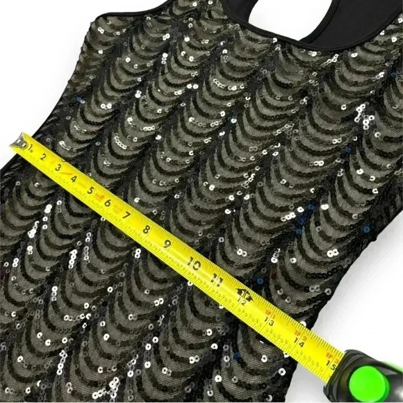 Body Central Size Large Black Lace and Sequin Over Nude Keyhole Back Mini Dress - Picture 9 of 16